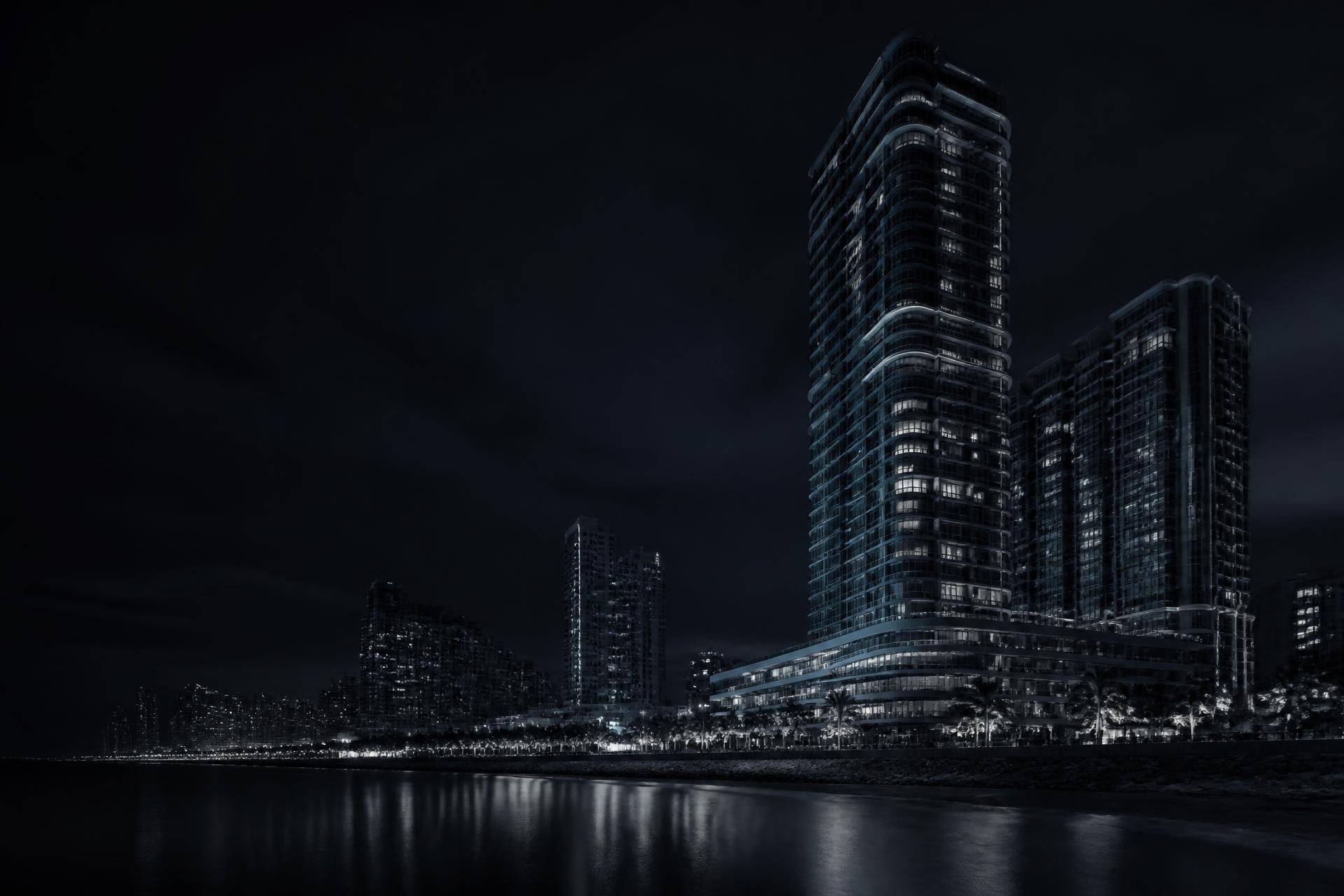 Coastal residential development at dusk